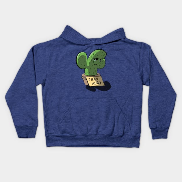 Free Hugs Sad Cactus Kids Hoodie by BunnyMaelstrom